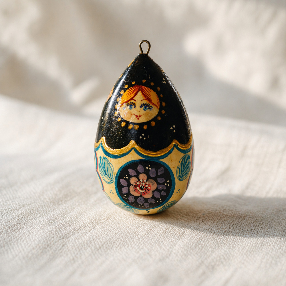 Vintage Hand Painted Russian Nesting Doll Ornament | Folk Art Wooden Matryoshka